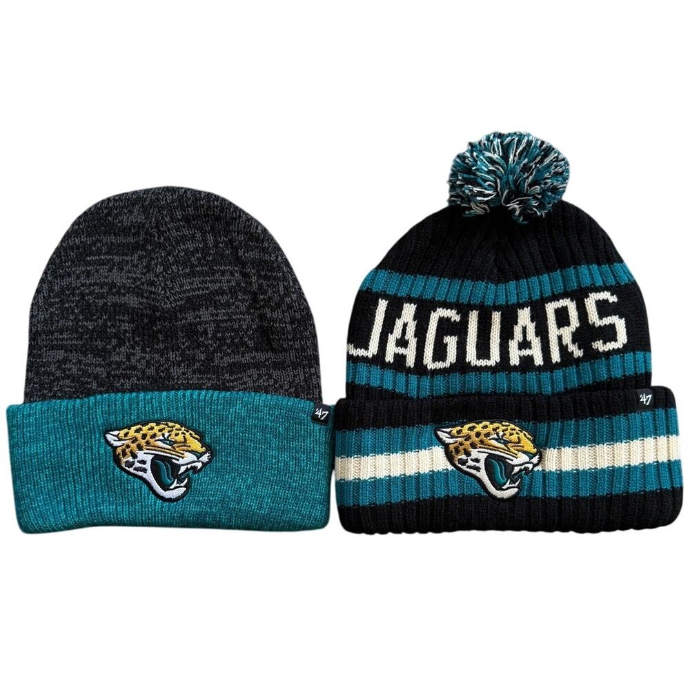 Jacksonville Jaguars Beanie Hat Lot 2 ’47 NFL Cuffed Knit Pom Winter NWT